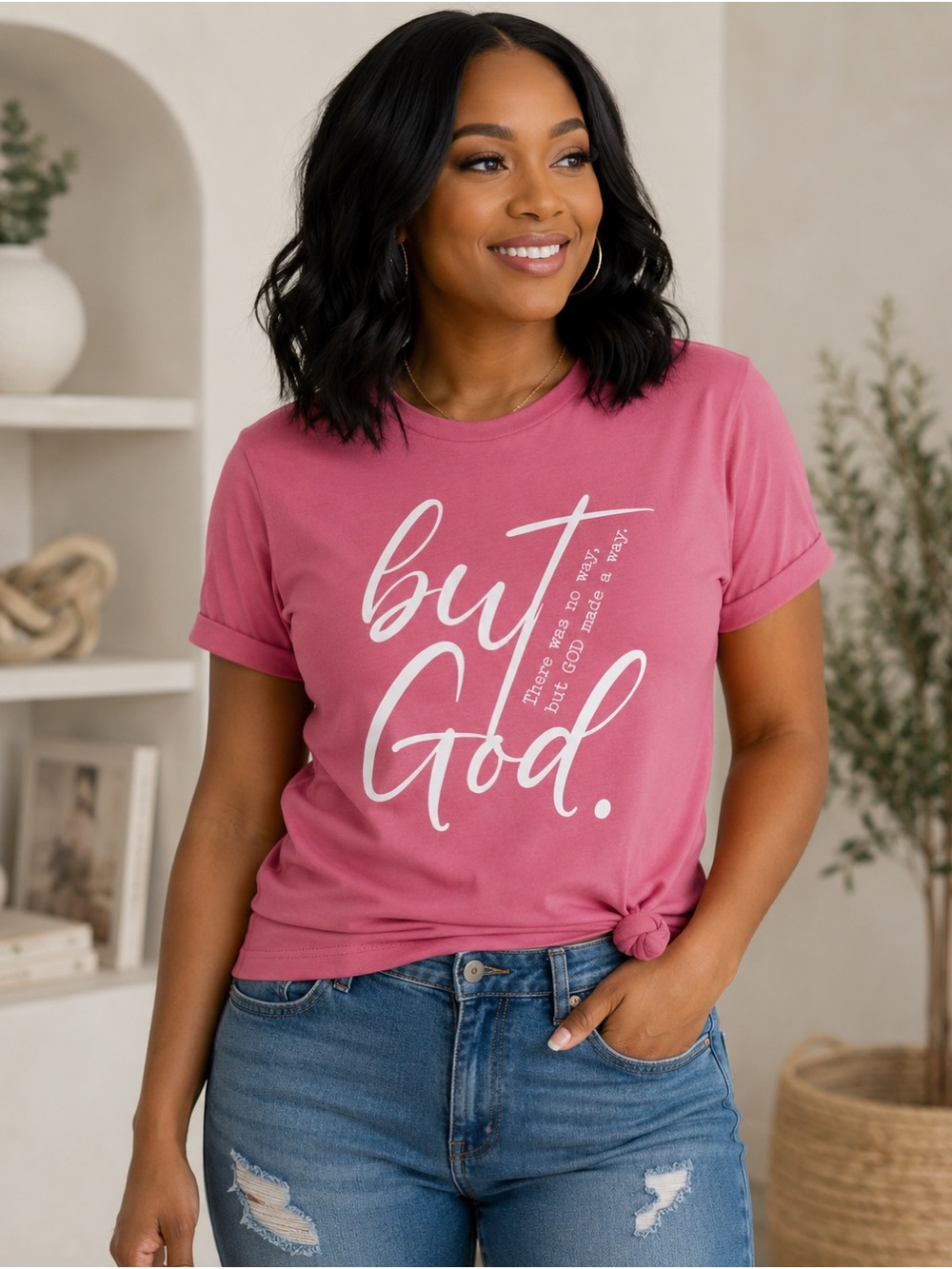 Women's 'But God' Pink Graphic Tee